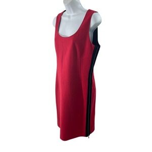 DKNY Women’s Sheath Dress Size 12 Red Sleeveless Side Zipper Exposed Stretch